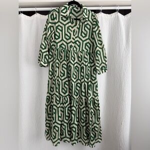Zara Green and White Mock Neck Sundress